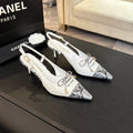Chanel High Heel Slingbacks 65 mm in White with Snakeskin Pattern Lambskin