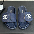 Chanel Slide in Navy Blue Denim Fabric 45 mm
