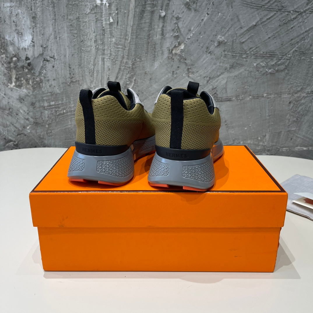 Hermes Heros Sneakers Olive Goatskin