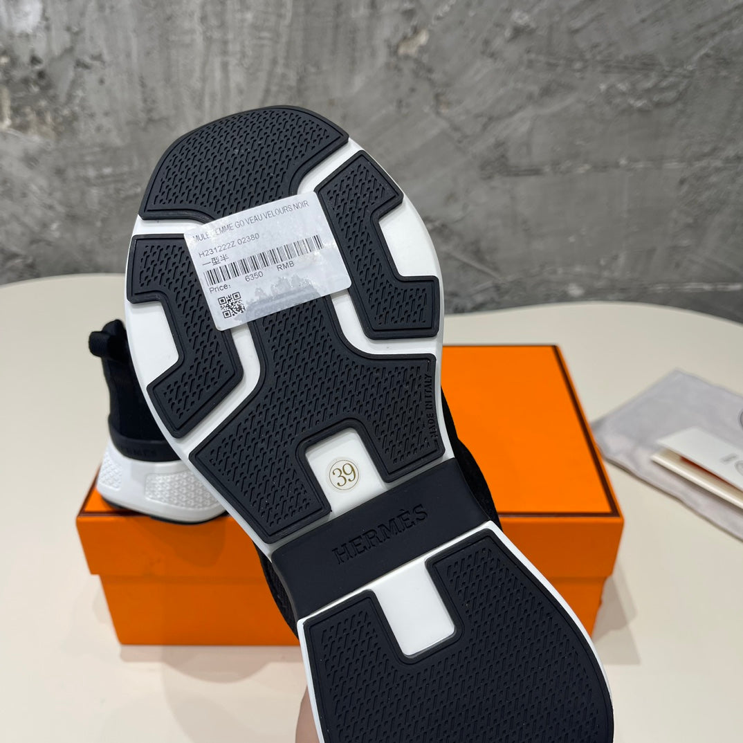 Hermes Heros Sneakers Black Goatskin