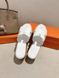 Hermes 25S High Wedge Sandals in White Lambskin Style 34