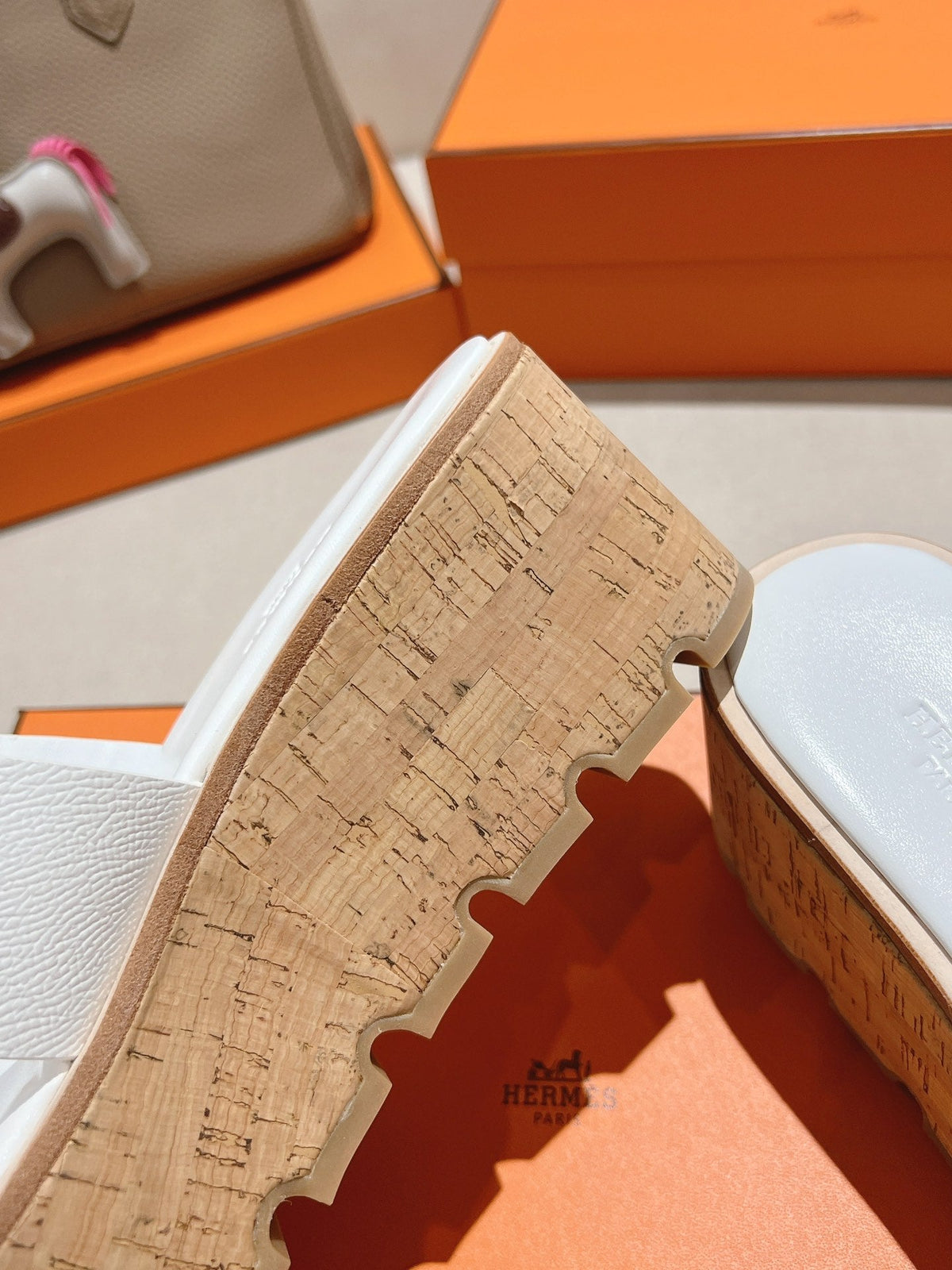 Hermes 25S High Wedge Sandals in White Lambskin Style 34