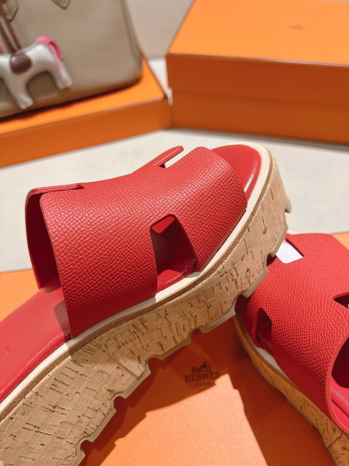 Hermes 25S High Wedge Sandals in Red Lambskin Style 35