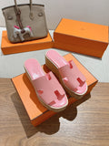 Hermes 25S High Wedge Sandals in Pink Lambskin Style 31