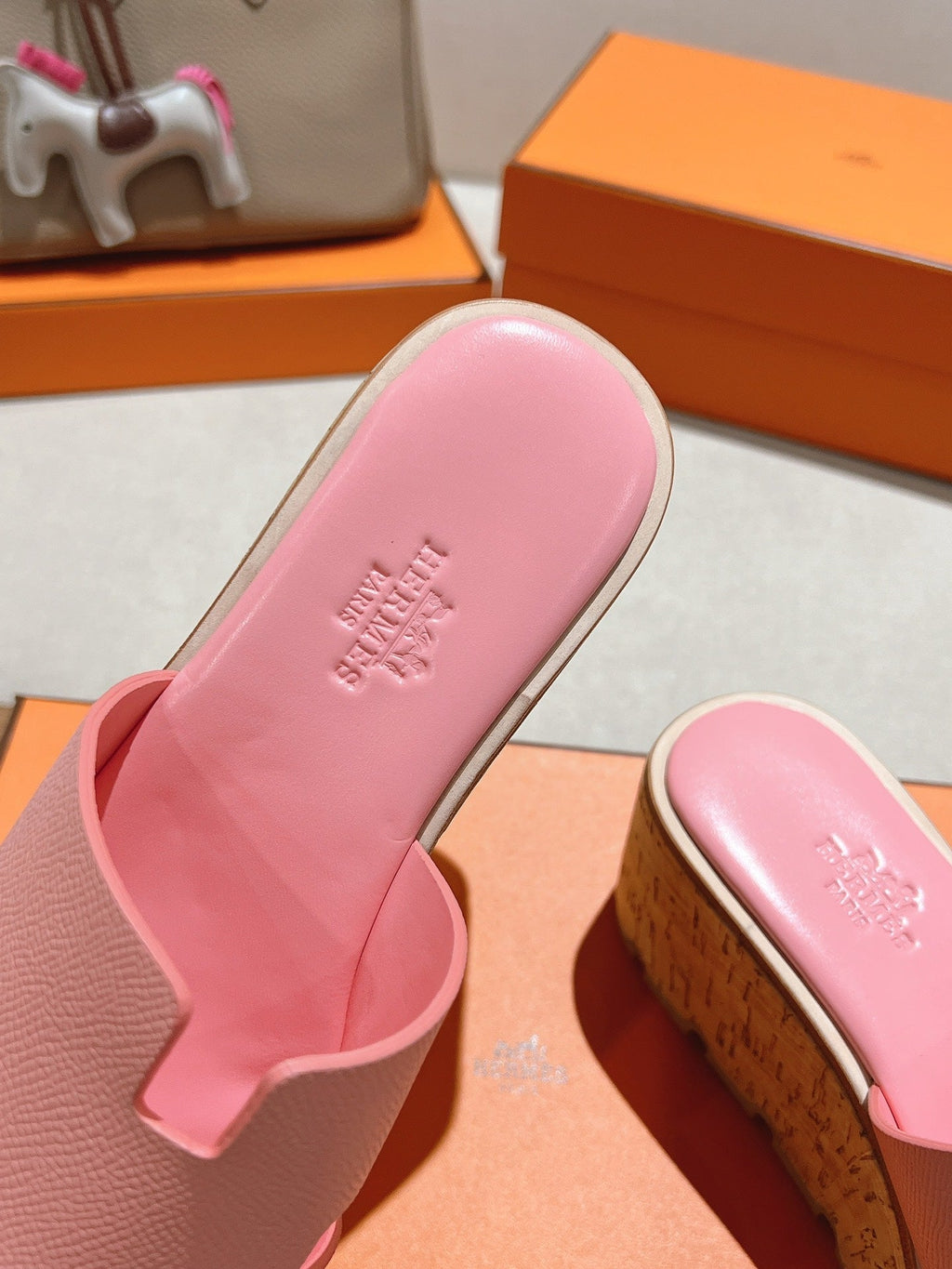 Hermes 25S High Wedge Sandals in Pink Lambskin Style 31