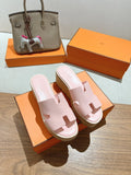 Hermes 25S High Wedge Sandals in Pastel Pink Lambskin Style 29
