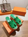 Hermes 25S High Wedge Sandals in Green Lambskin Style 25