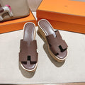 Hermes 25S High Wedge Sandals in Dusty Rose Brown Lambskin Style 19