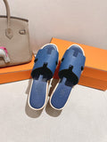 Hermes 25S High Wedge Sandals in Dark Steel Blue Lambskin Style 18
