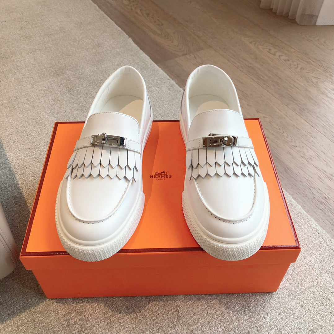 Hermes Game Slip-On Sneaker White with Tassels Calfskin