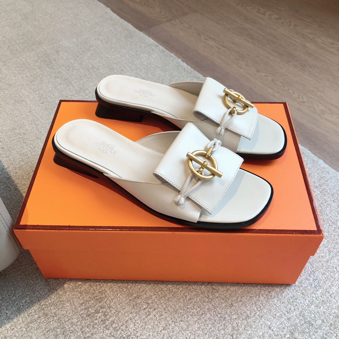 Hermes Isle Sandal White Calfskin