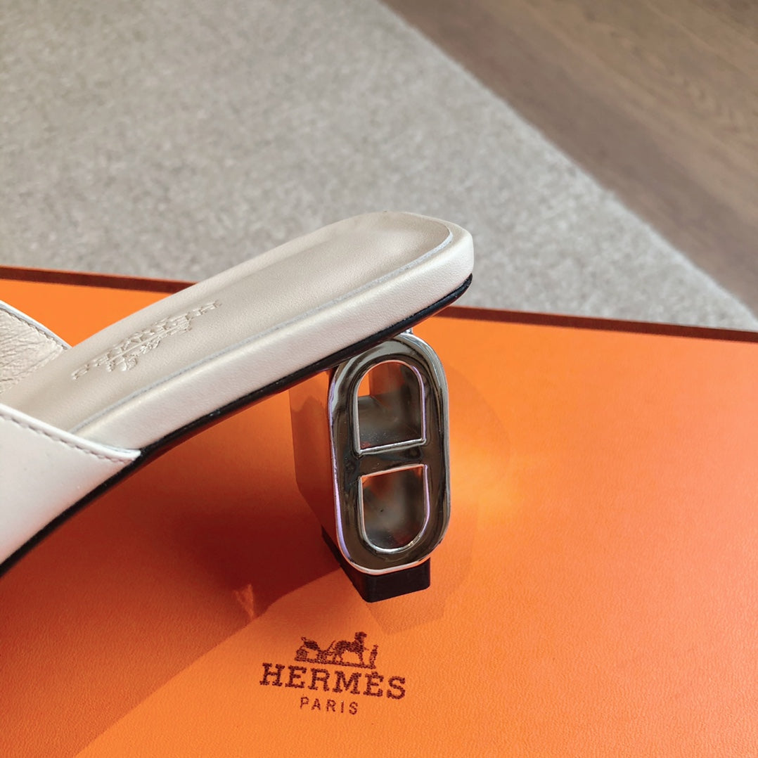 Hermes Iconique 60 Sandal White Calfskin