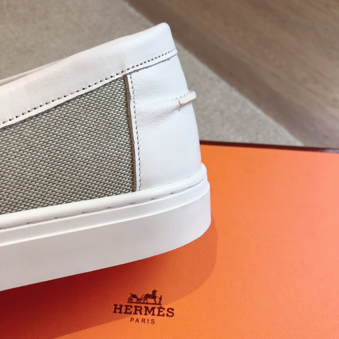 Hermes Job Loafer Light Gray Mix White Calfskin