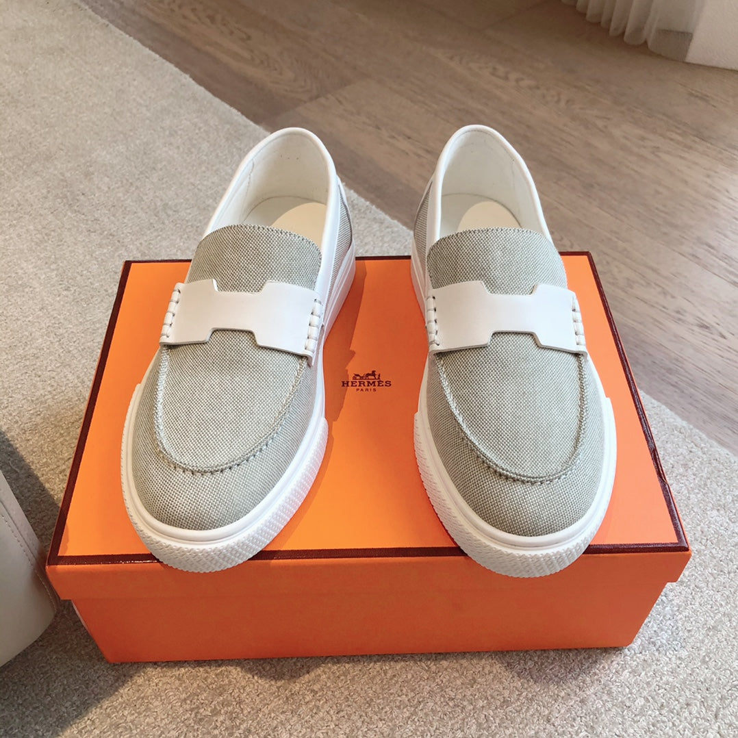Hermes Job Loafer Light Gray Mix White Calfskin