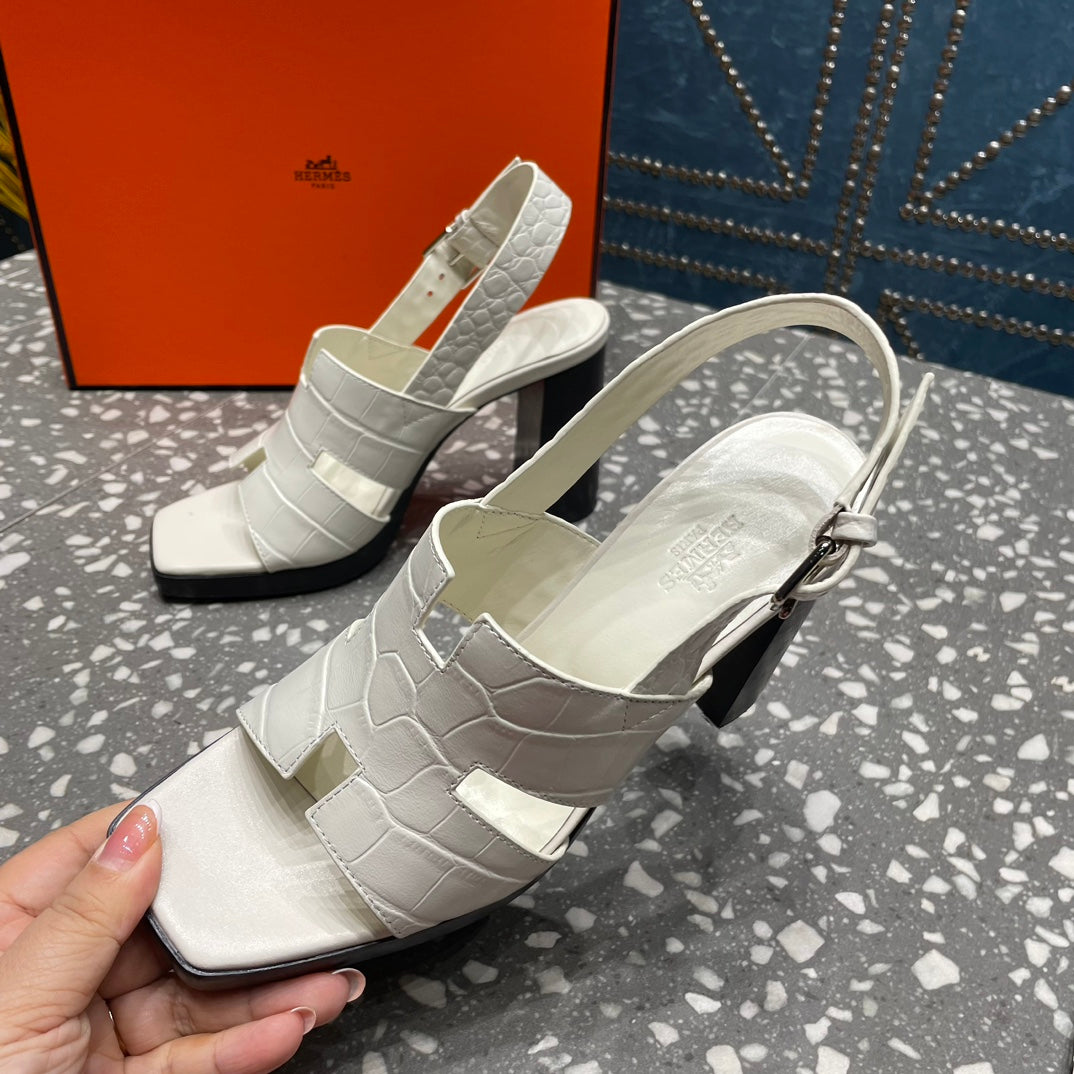 Hermes Eris Sandal 95 White Calfskin