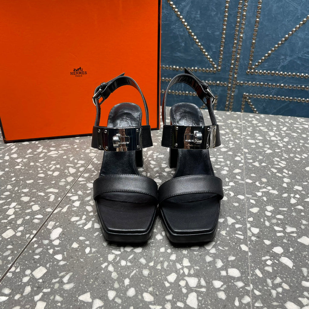Hermes Ilona Sandal 95 Black Calfskin