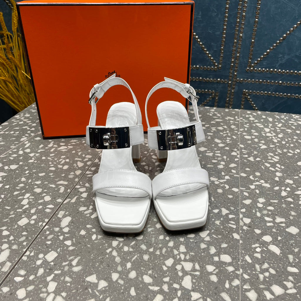 Hermes Ilona Sandal 95 White Calfskin