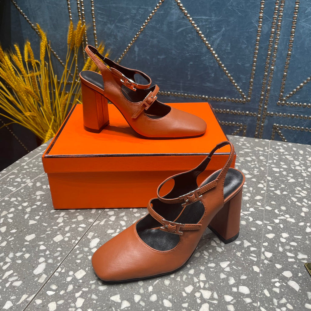 Hermes Jackie 80 mm Pump in Umber Brown Calfskin