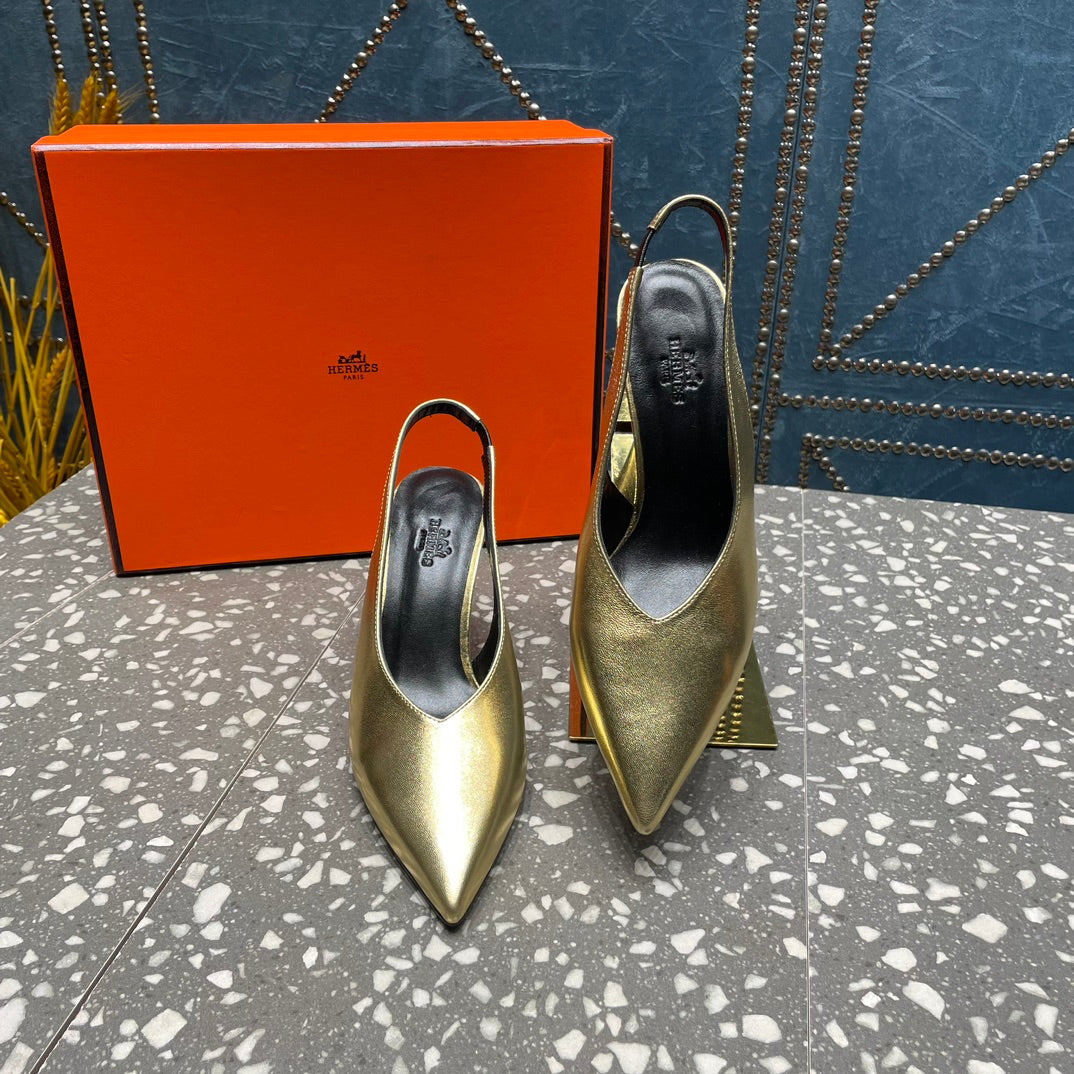 Hermes High Slingbacks 7 cm in Light Gold Sheepskin