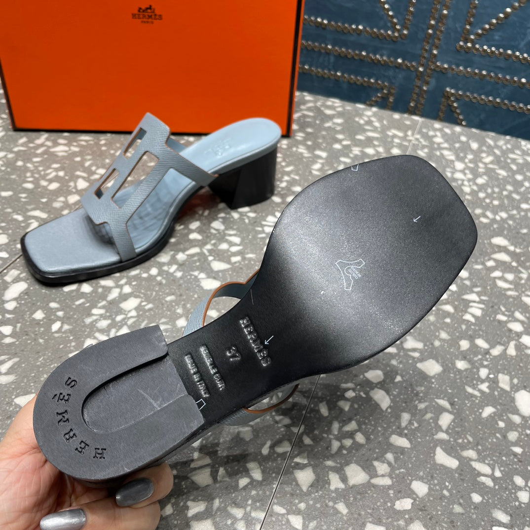 Hermes Izzy 50 mm Sandal in Power Blue Sheepskin