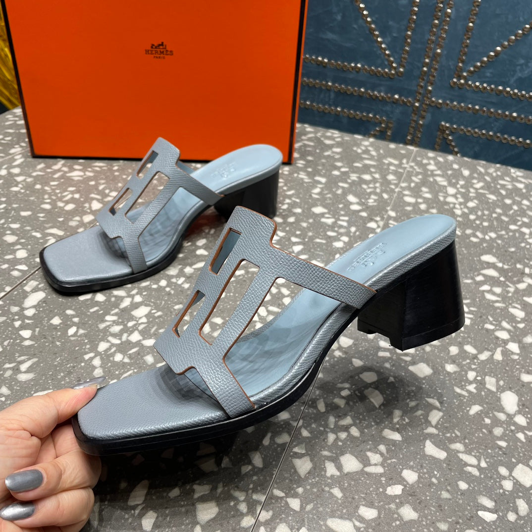 Hermes Izzy 50 mm Sandal in Power Blue Sheepskin