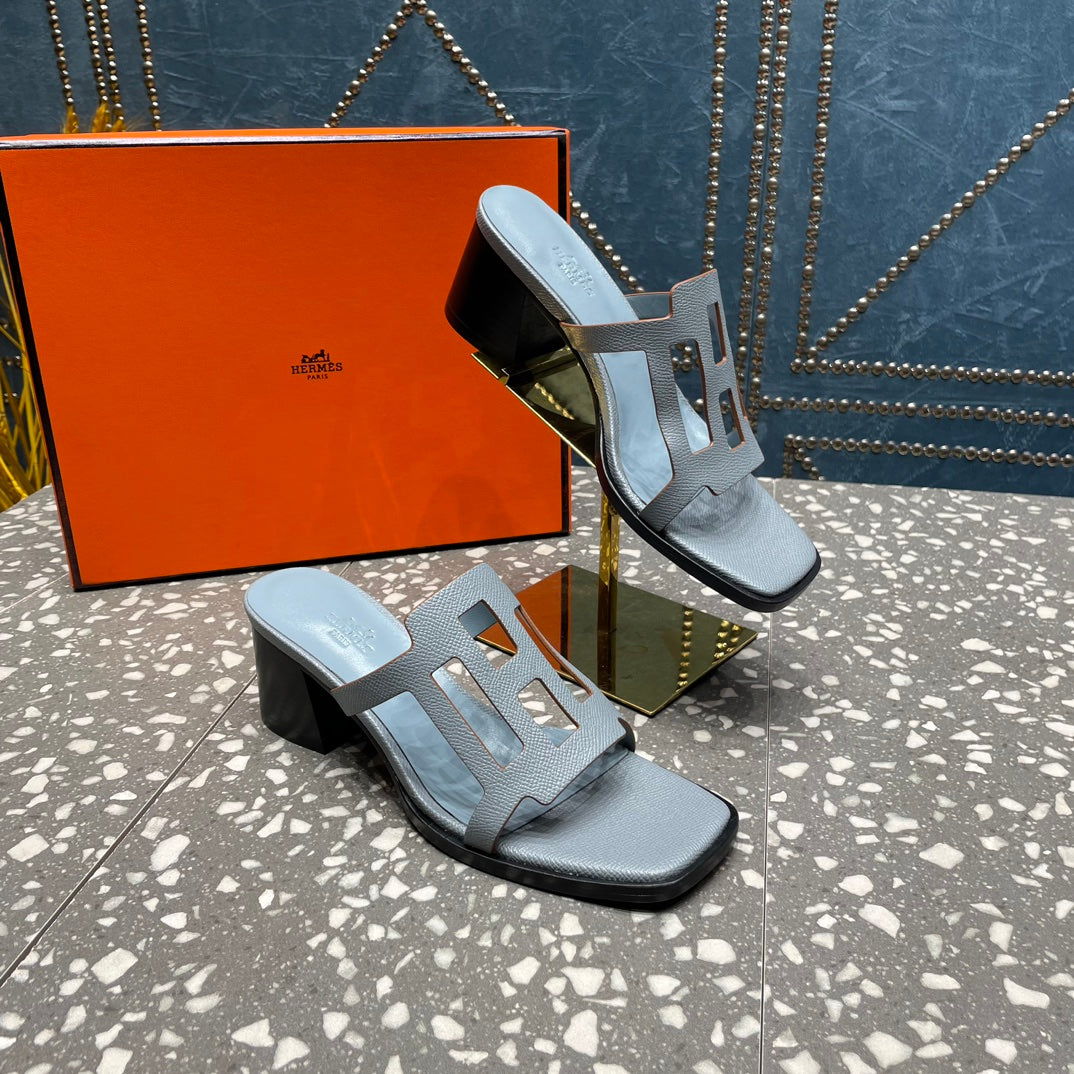Hermes Izzy 50 mm Sandal in Power Blue Sheepskin