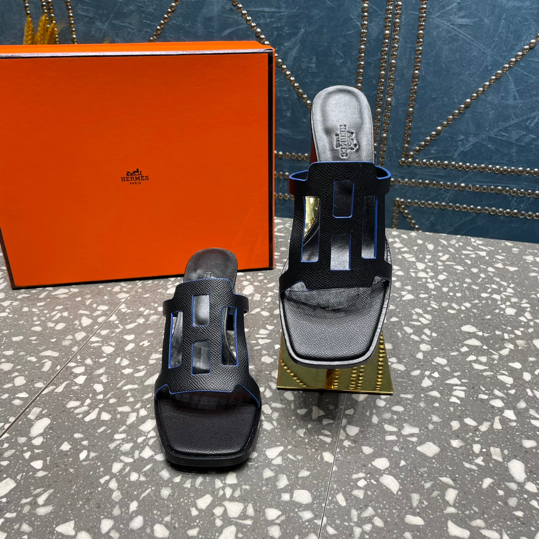 Hermes Izzy 50 mm Sandal in Black Sheepskin