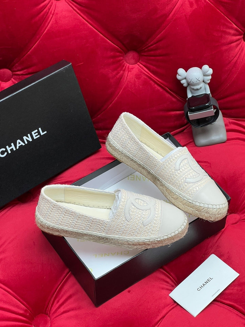 Chanel Woven Loafers in White Beige Fabric