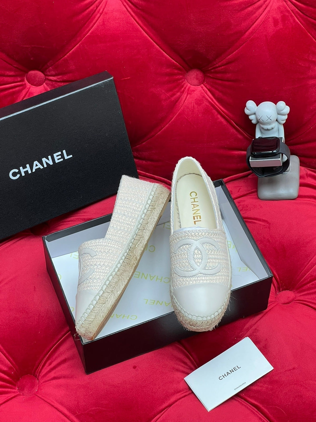 Chanel Woven Loafers in White Beige Fabric