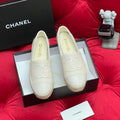 Chanel Woven Loafers in White Beige Fabric