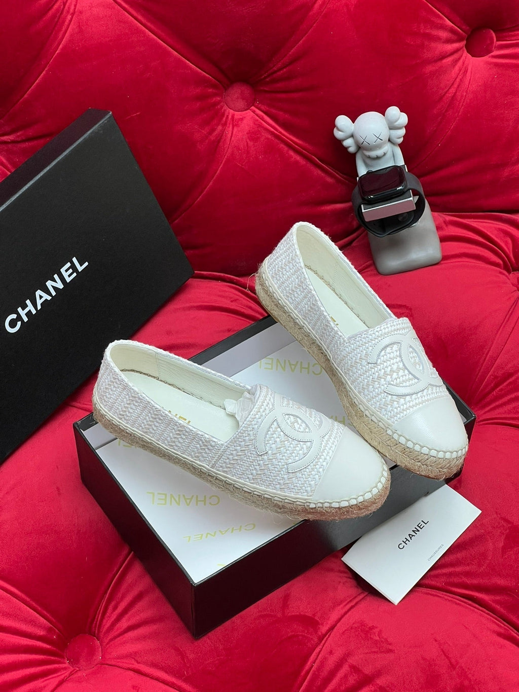 Chanel Woven Loafers in White Fabric