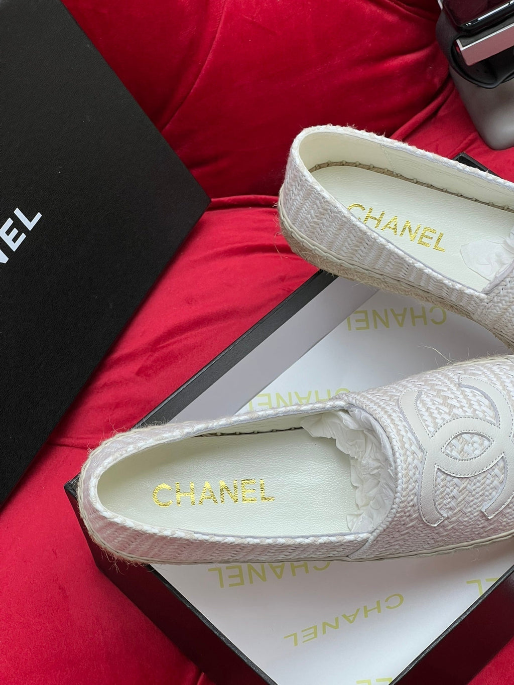 Chanel Woven Loafers in White Fabric