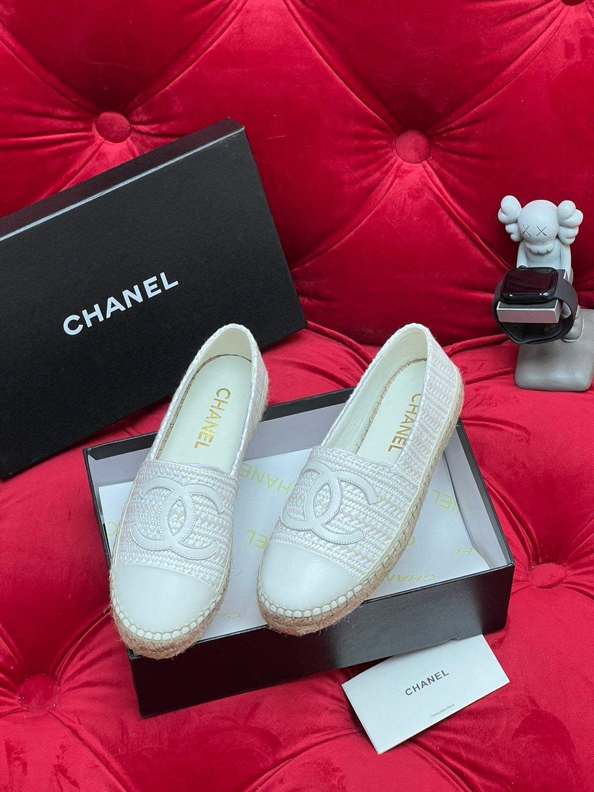 Chanel Woven Loafers in White Fabric