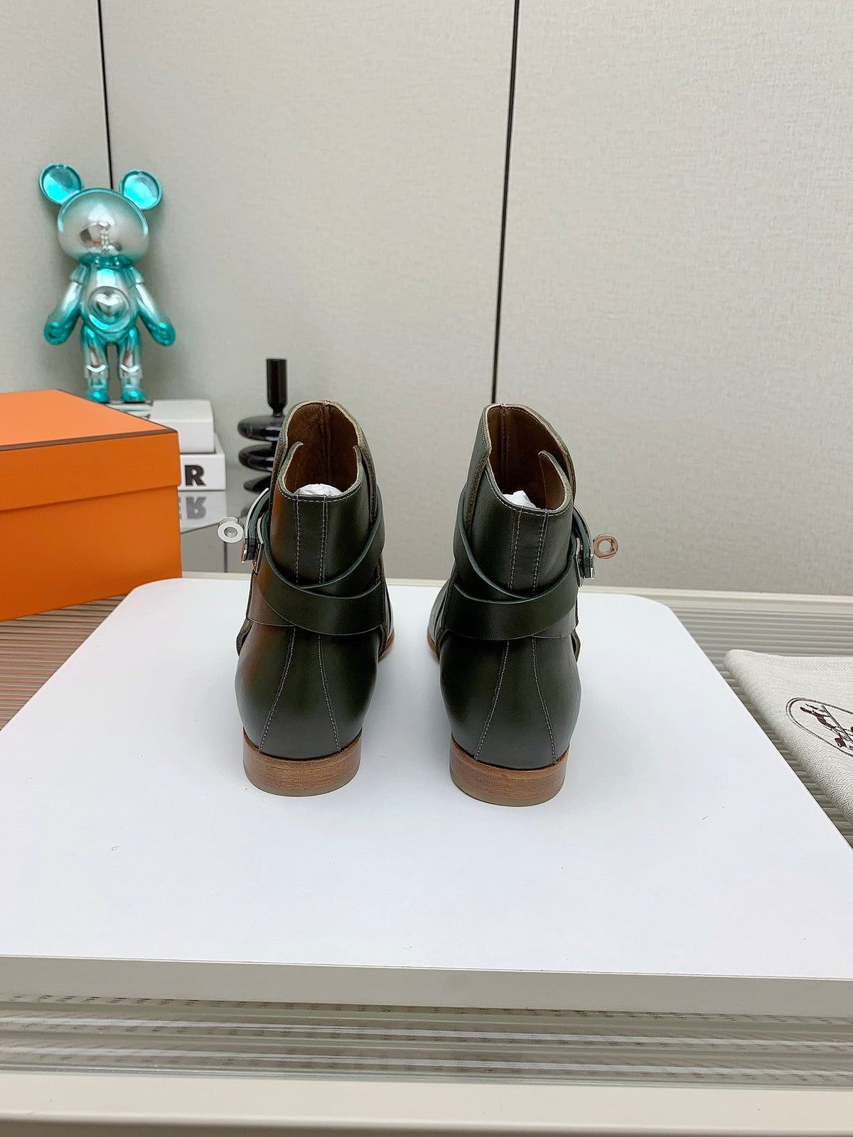 Hermes Women's Neo Ankle Boot in Army Green Calfskin