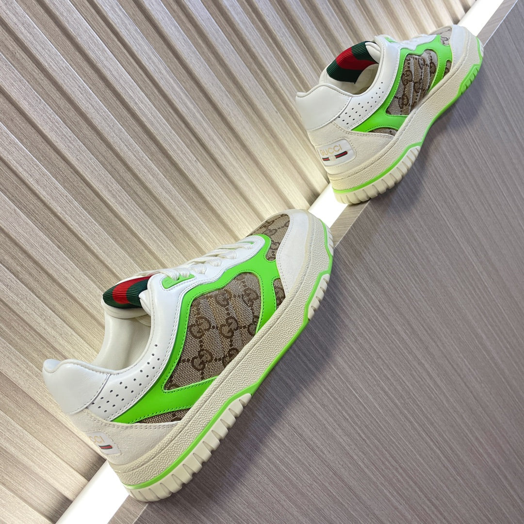 Gucci Retro Sneakers for Couples White Kelly Green