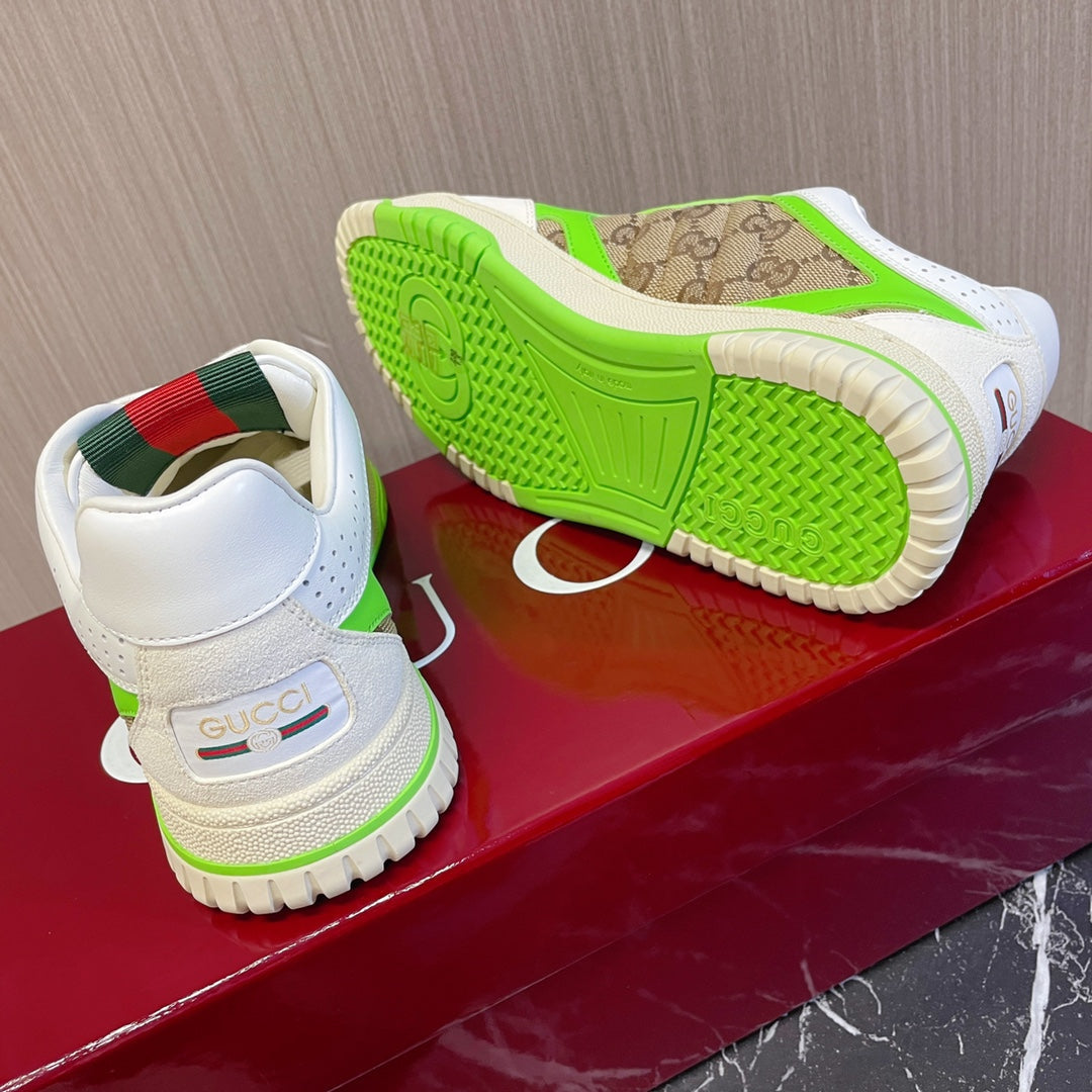 Gucci Retro Sneakers for Couples White Kelly Green