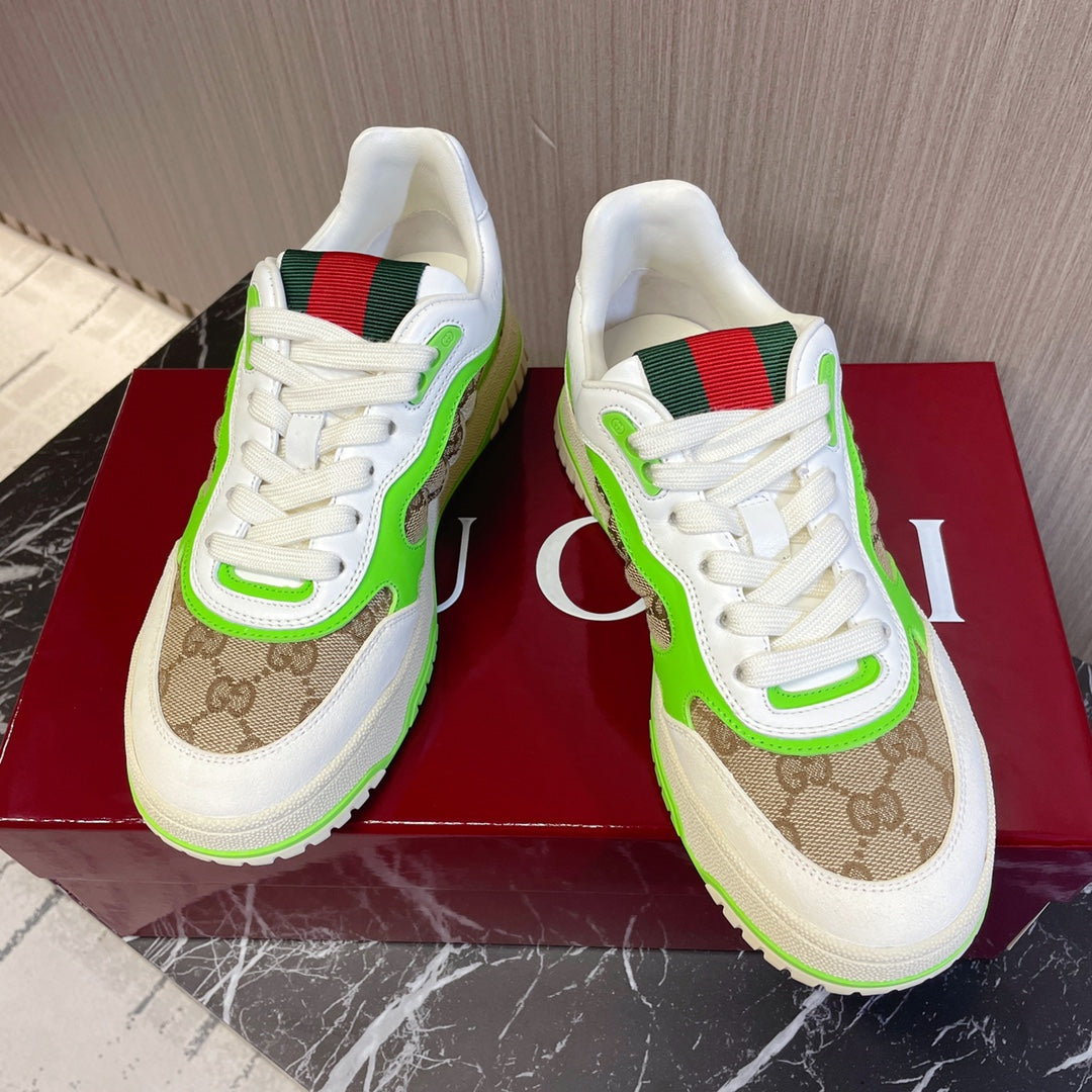 Gucci Retro Sneakers for Couples White Kelly Green