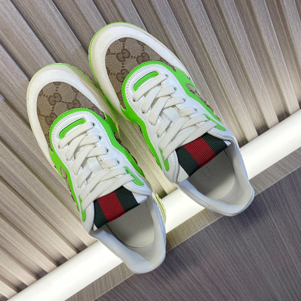 Gucci Retro Sneakers for Couples White Kelly Green