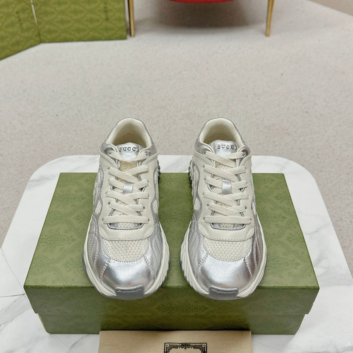 Gucci Ripple Trainer Light Silver Lambskin