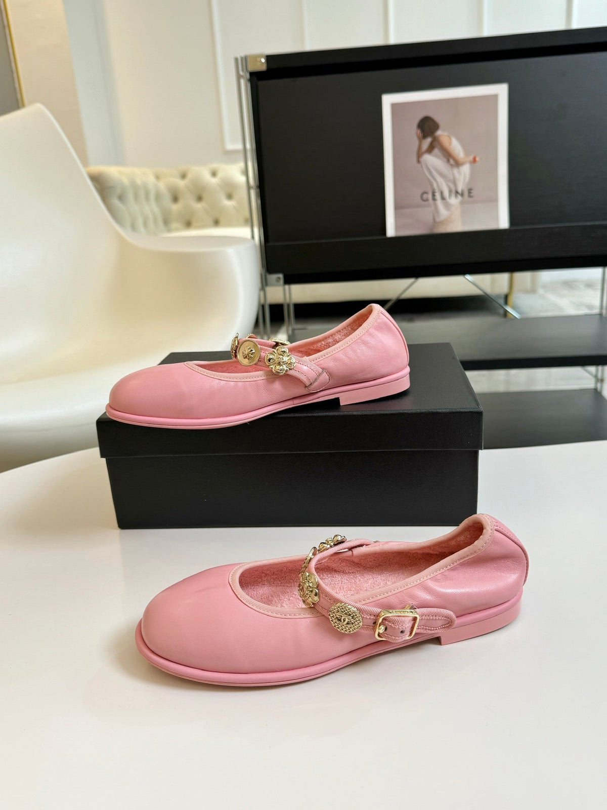 Chanel Mary Jane Shoes Light Pink Sheepskin