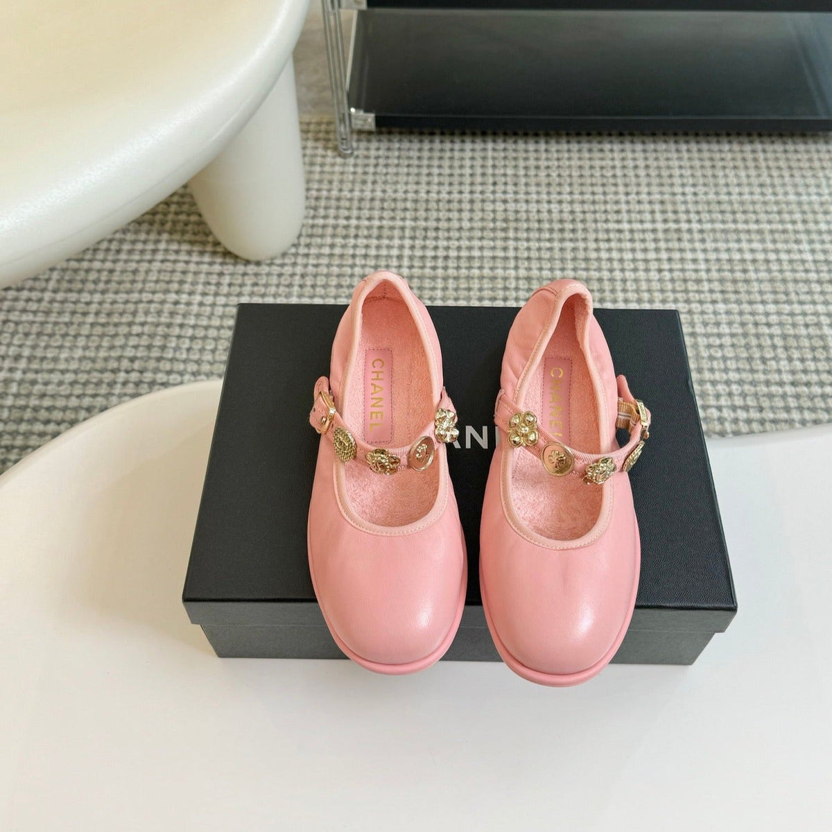 Chanel Mary Jane Shoes Light Pink Sheepskin