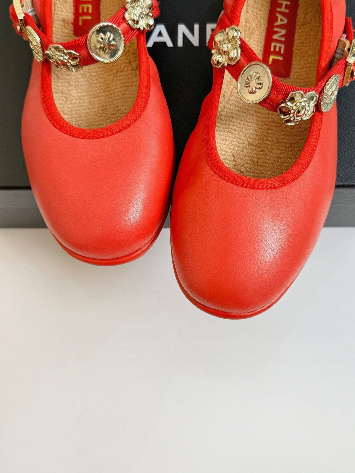 Chanel Mary Jane Shoes Rose Red Sheepskin