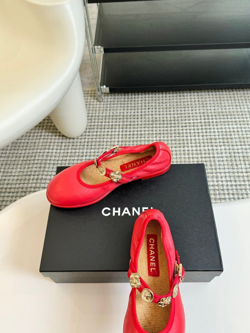 Chanel Mary Jane Shoes Rose Red Sheepskin