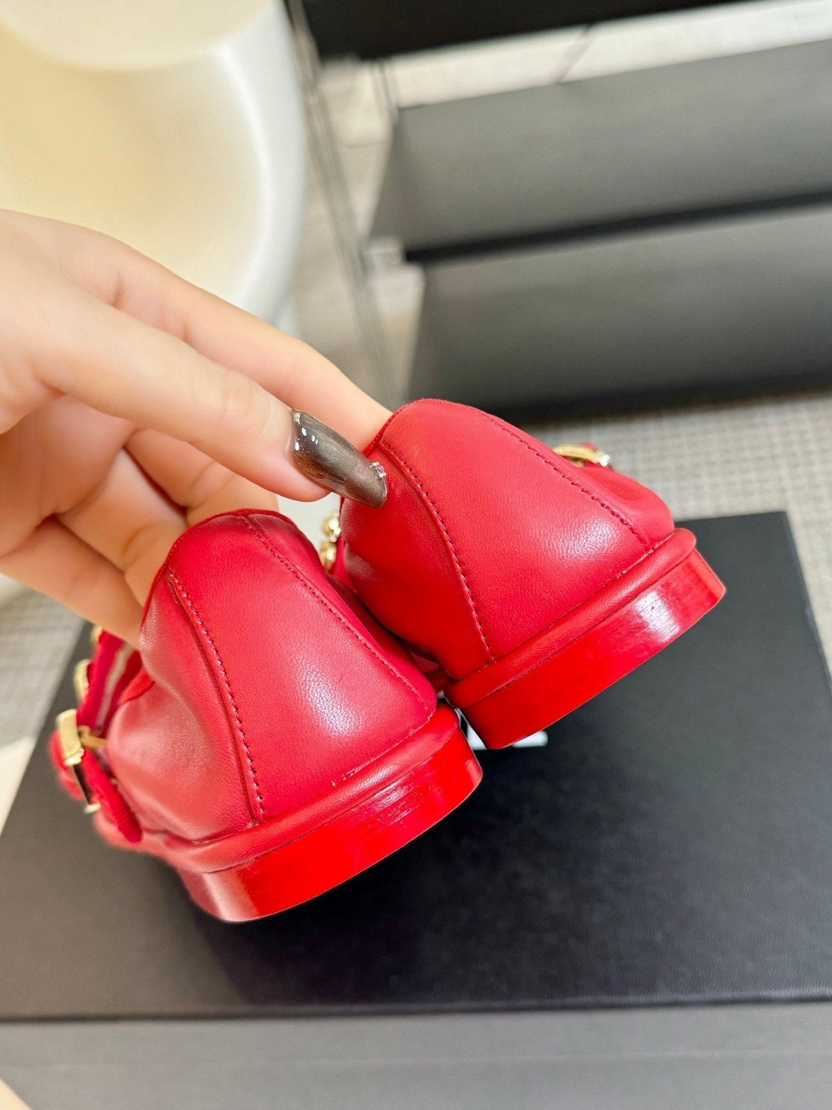 Chanel Mary Jane Shoes Rose Red Sheepskin