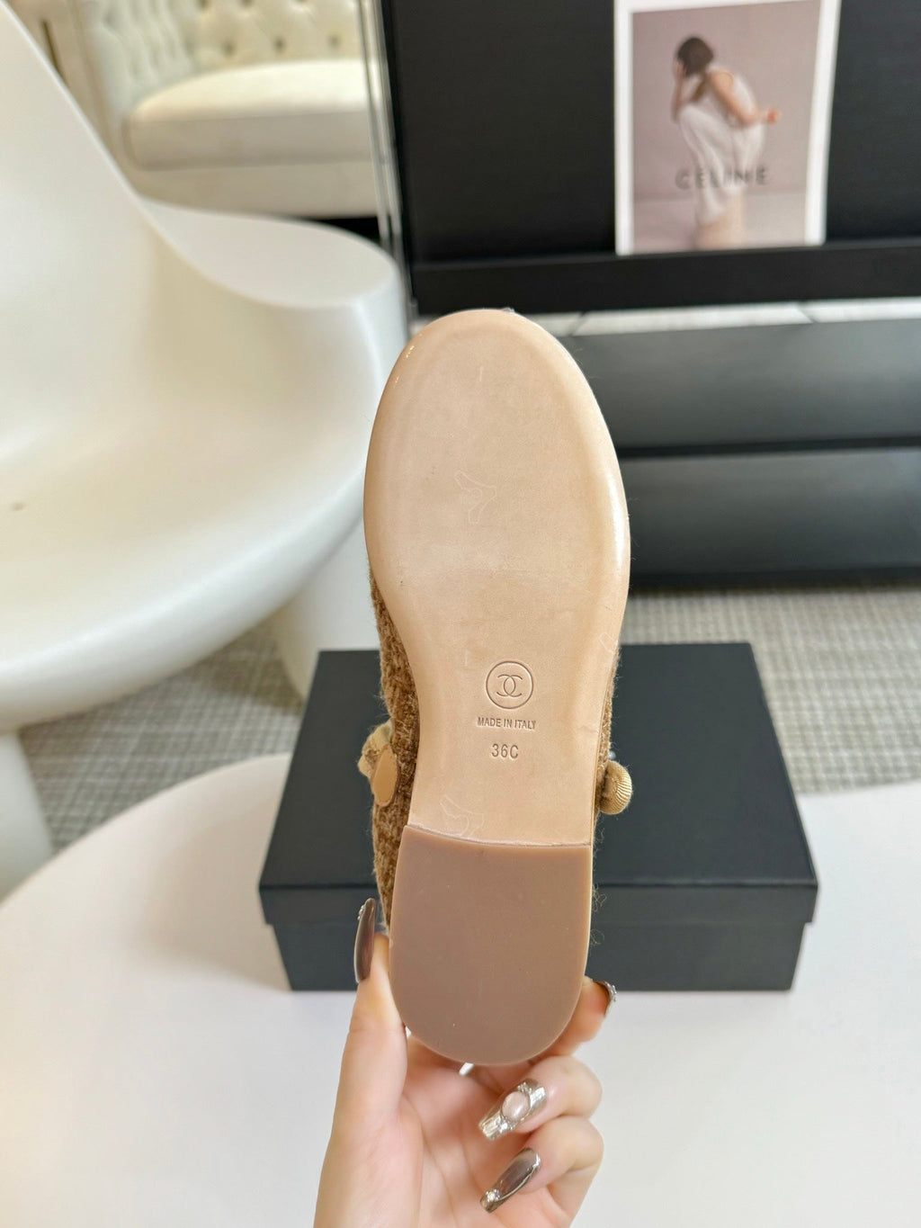 Chanel Mary Jane Shoes Granola Yellow Wool Tweed
