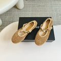 Chanel Mary Jane Shoes Granola Yellow Wool Tweed