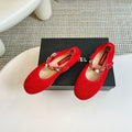 Chanel Mary Jane Shoes Cherry Red Wool Tweed