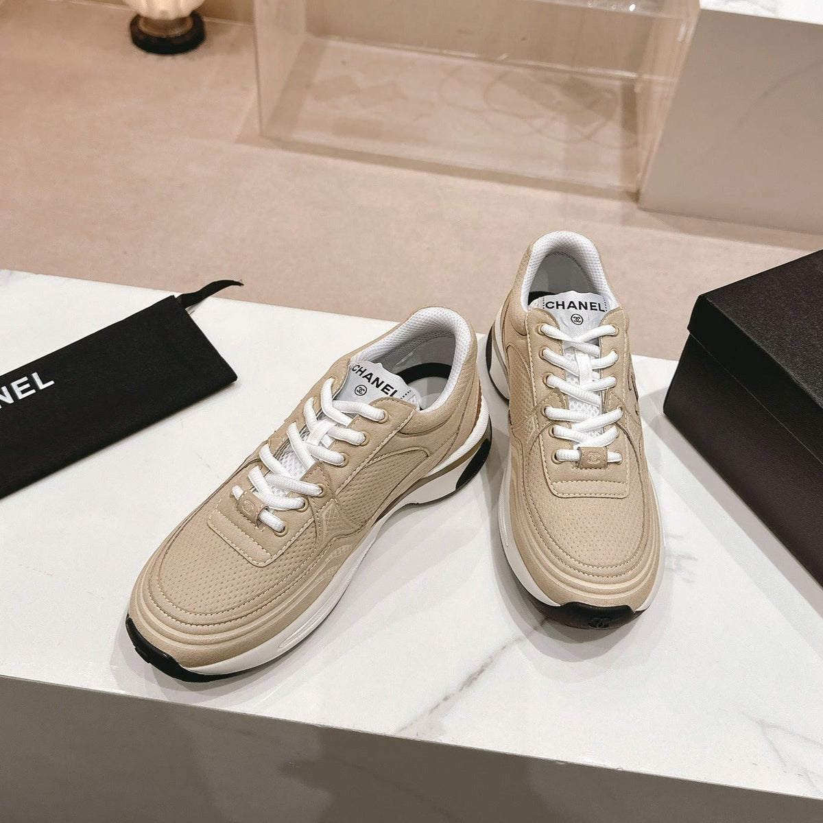 Chanel Women's Beige Cream Sneaker Breathable Mesh