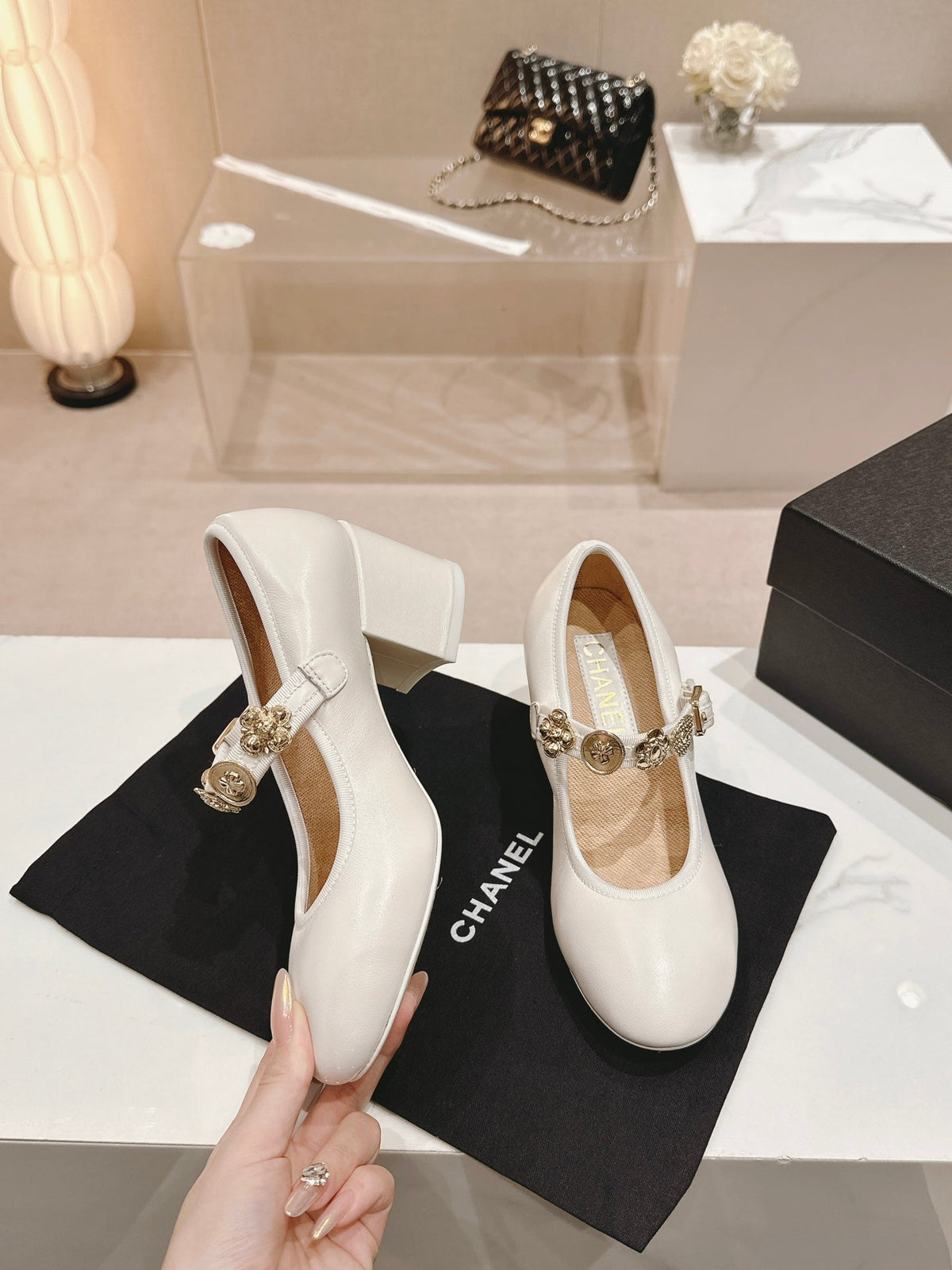 Chanel Mary Jane Shoes White Lambskin