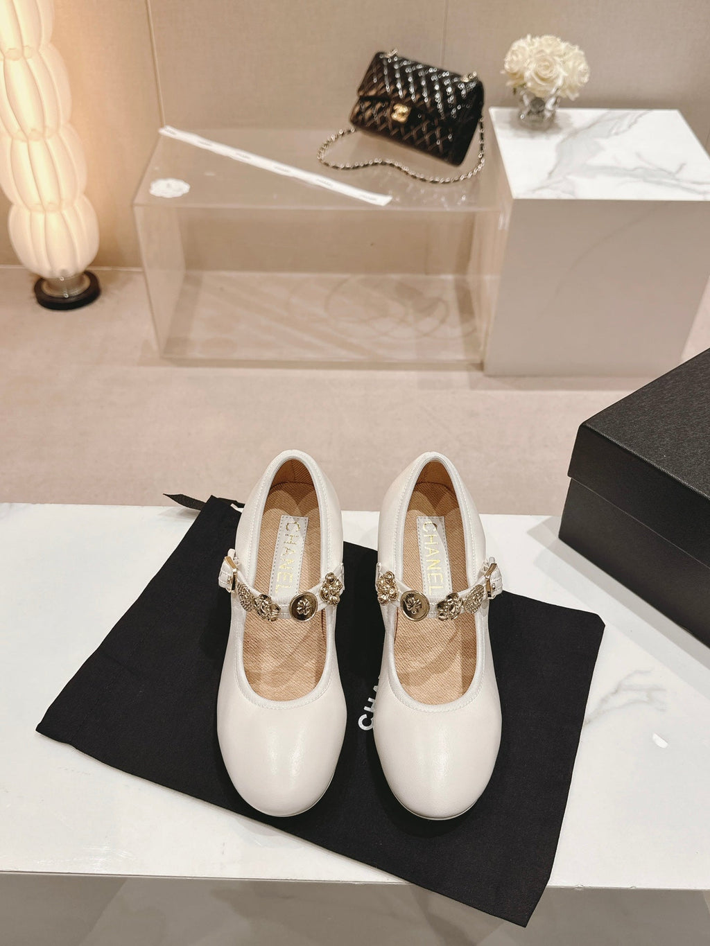 Chanel Mary Jane Shoes White Lambskin